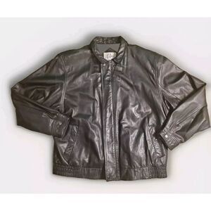 Vintage Jacket Men's Remy Leather Black Biker 46L Full Zip With Snap Buttons 90s